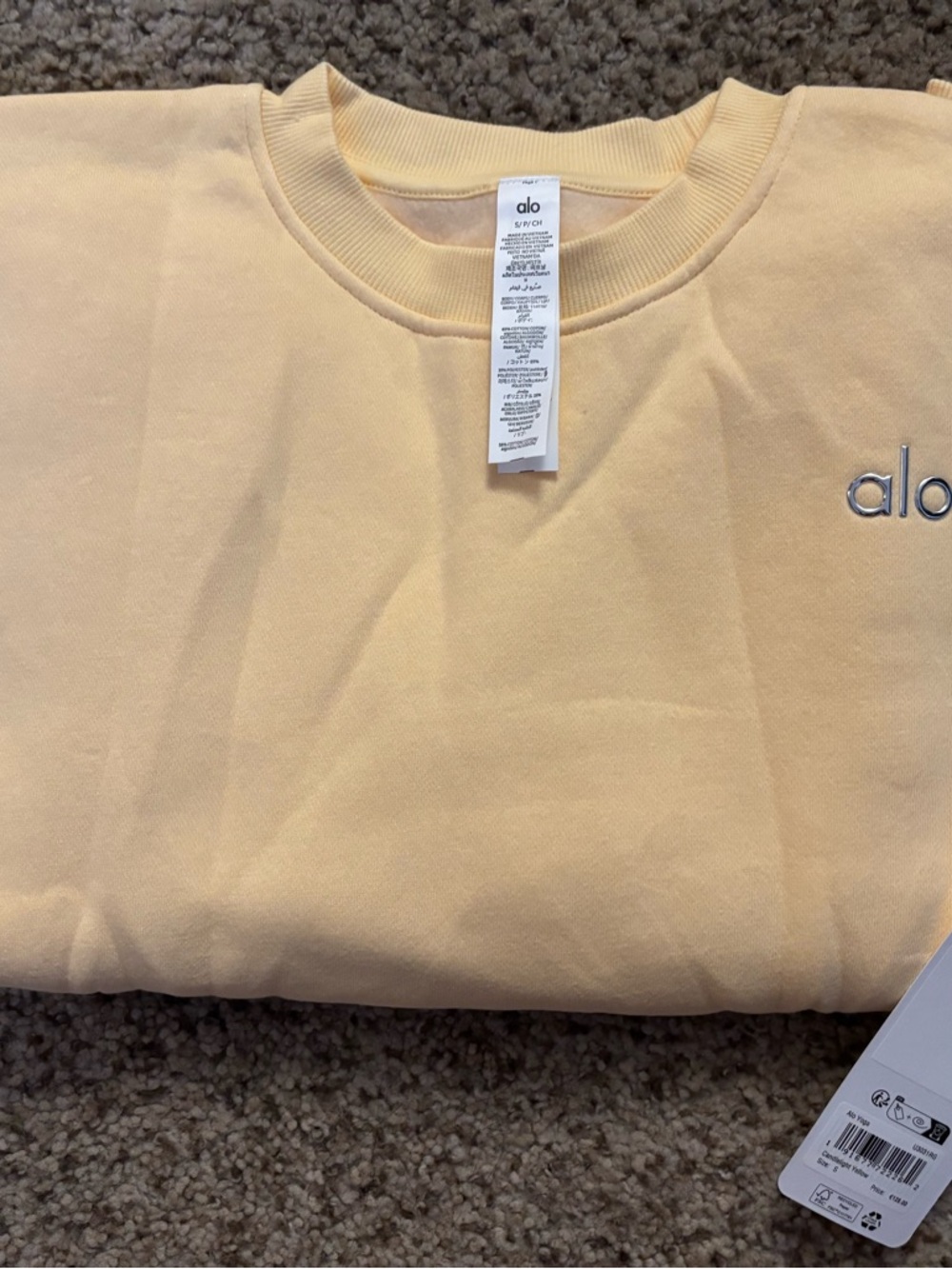 Alo Crewneck Sweatshirt in Candlelight Yellow Size Small NWT - Picture 2 of 5